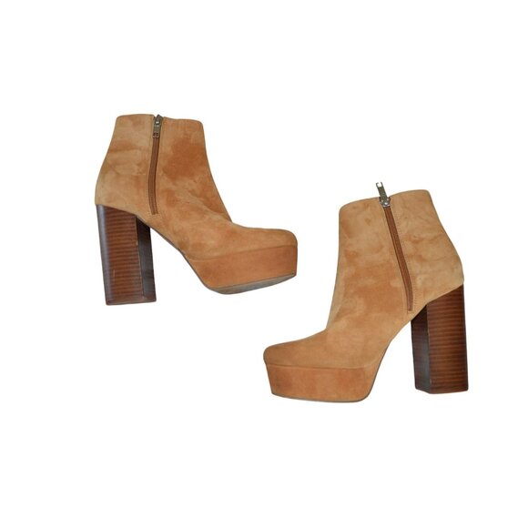 Steve Madden Gratify Cognac Suede Leather Chunky Platform Ankle Booties Size 7 - Picture 7 of 11